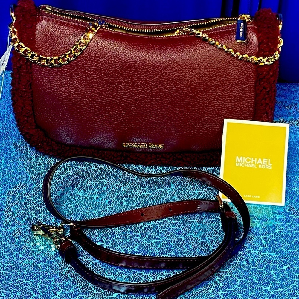 MICHAEL KORS Burgundy Carmela Leather Purse w/Chain & Leather Crossbody, NWT - Picture 12 of 12